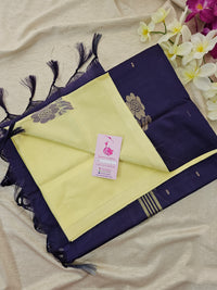 Pastel Shade Yellow with Blue  Handwoven Chinnalampattu Saree