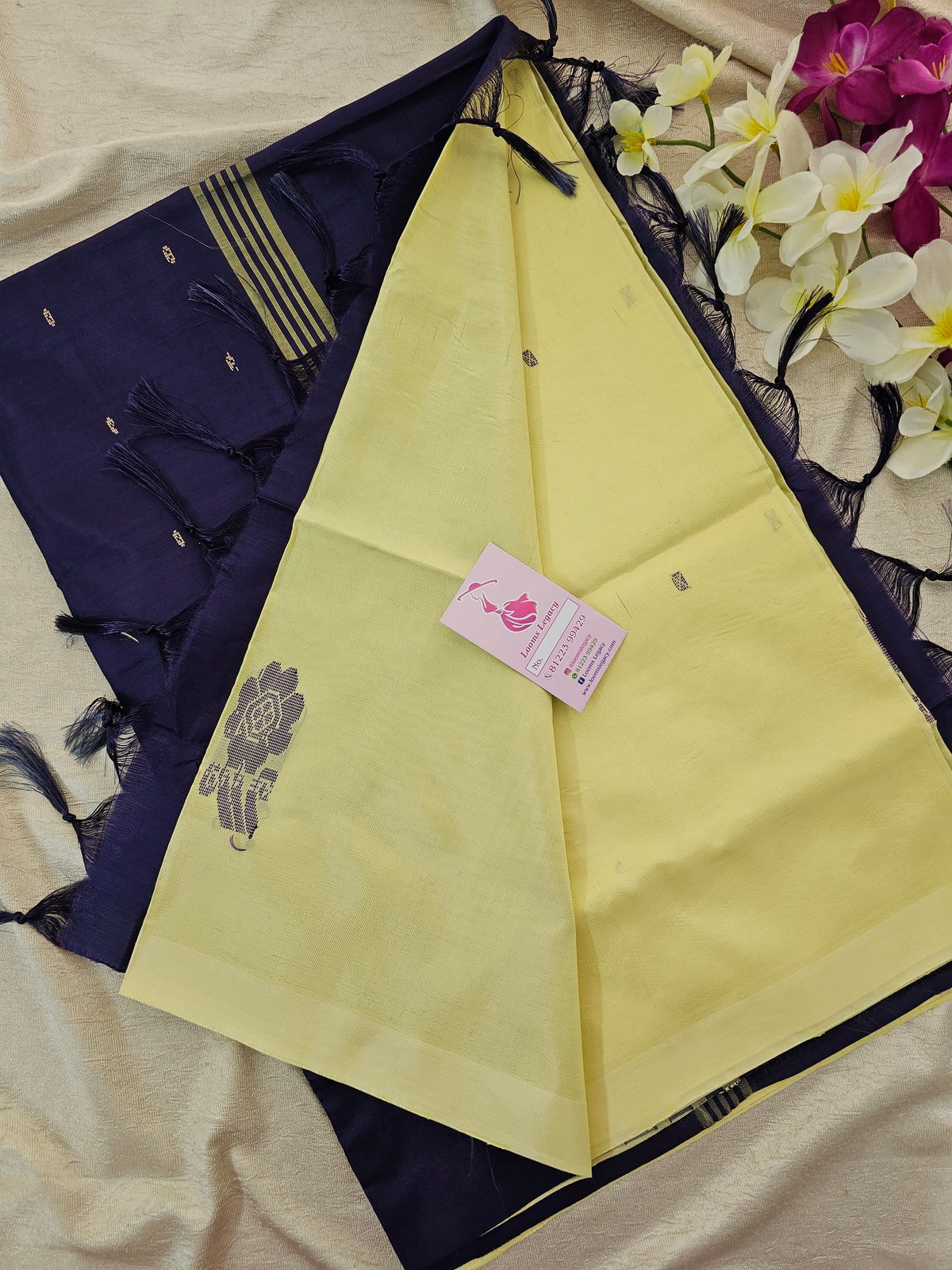 Pastel Shade Yellow with Blue  Handwoven Chinnalampattu Saree