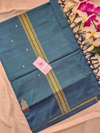 Yellow with Peacock Blue Pallu Handwoven Chinnalampattu Saree