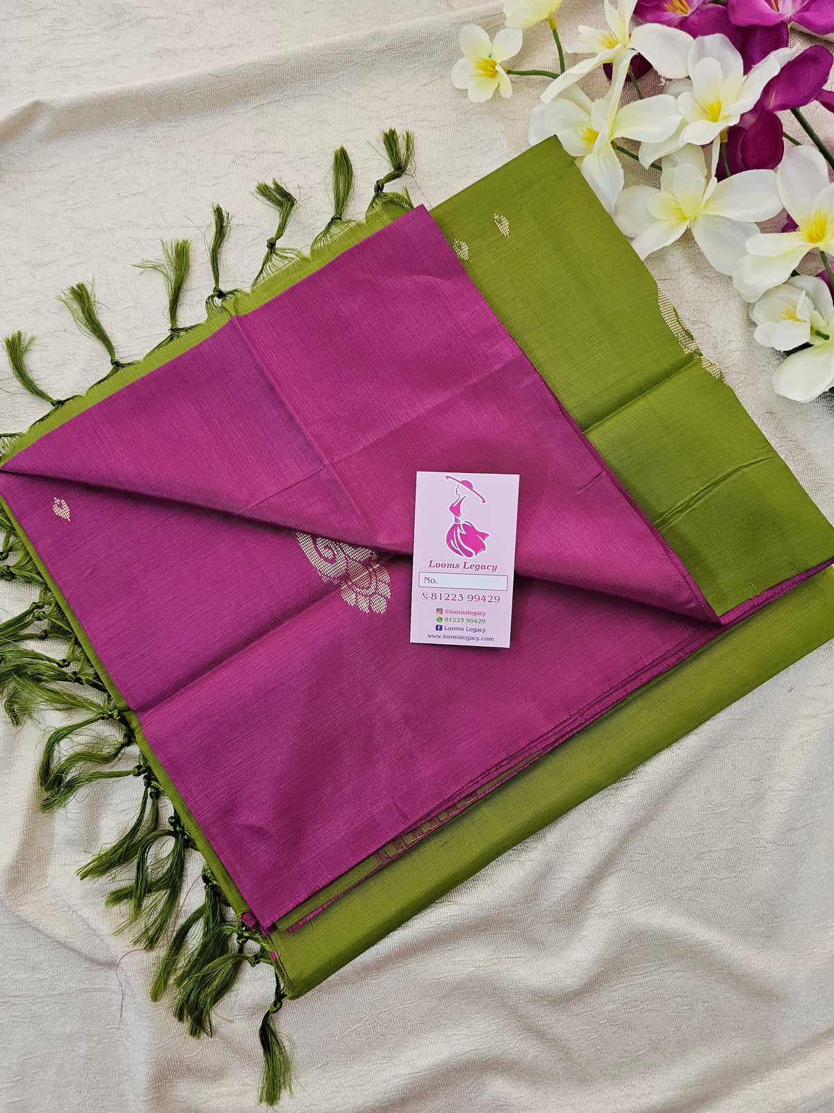 Magenta cum Pink with Green Handwoven Chinnalampattu Saree