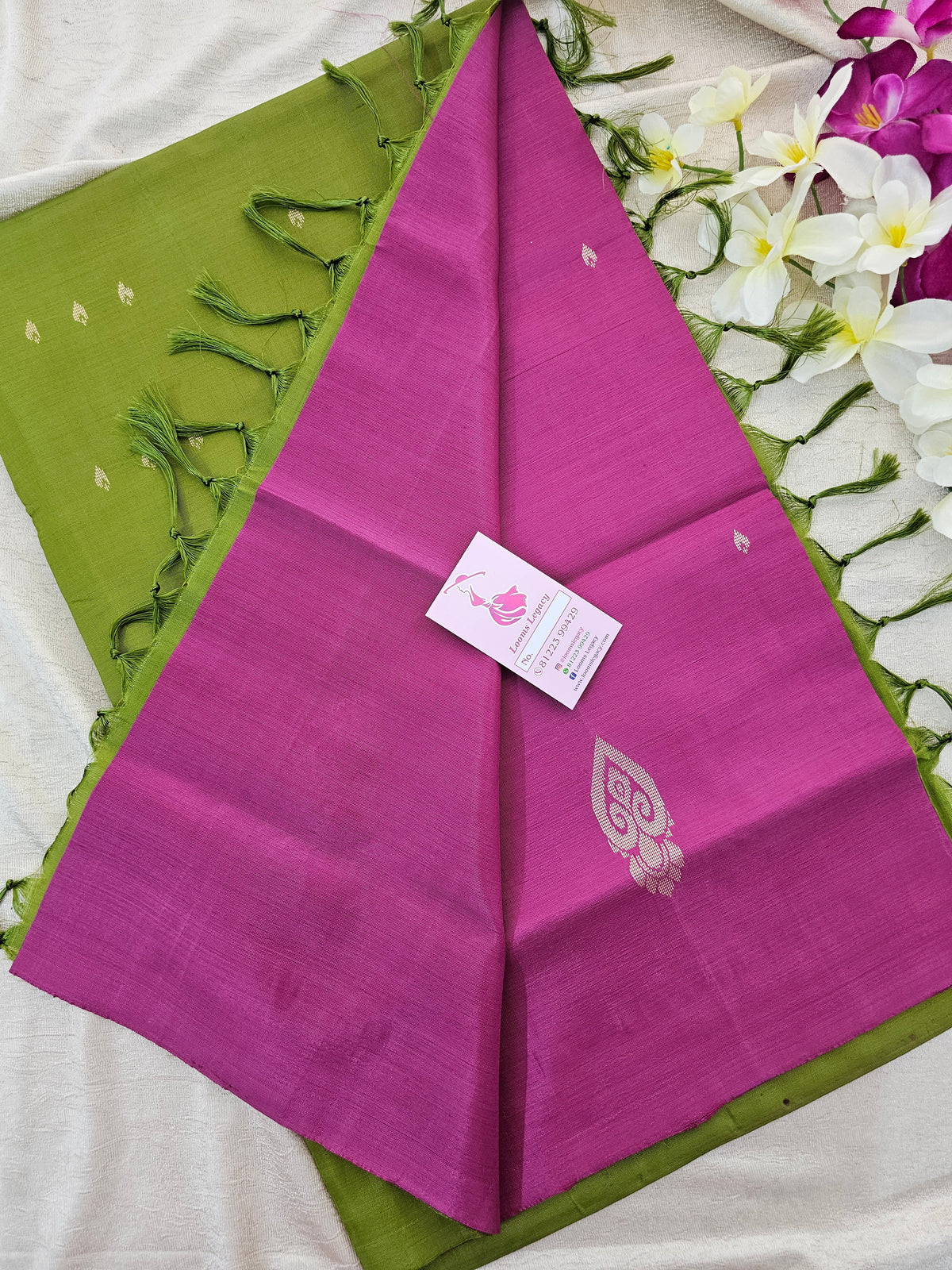 Magenta cum Pink with Green Handwoven Chinnalampattu Saree