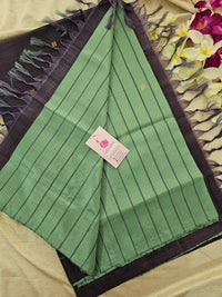 Olive Green with Brown Stripes Handwoven Chinnalampattu Saree