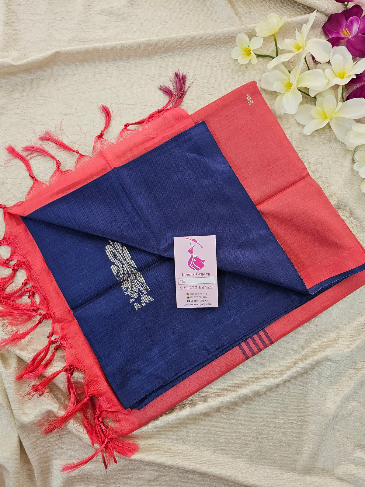 Blue with Pink Pallu Handwoven Chinnalampattu Saree