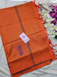Peacock Green with Orange Pallu Border Handwoven Chinnalampattu Saree