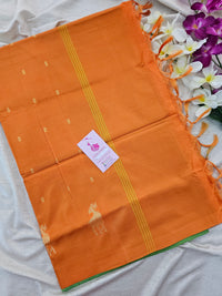 Green with Orange Pallu Handwoven Chinnalampattu Saree