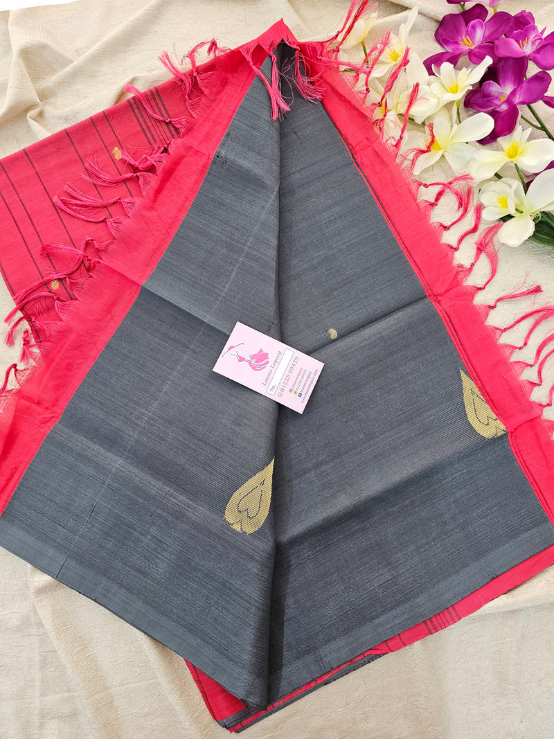 Grey with Reddish Pink Pallu Handwoven Chinnalampattu Saree