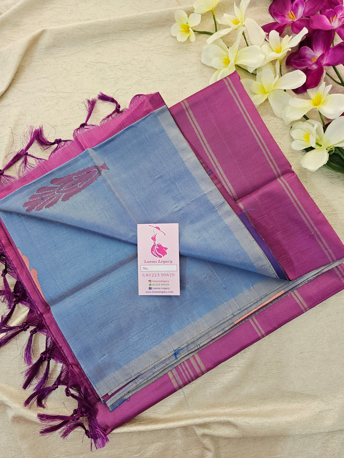 Dual Blue with Purple Pallu Handwoven Chinnalampattu Saree