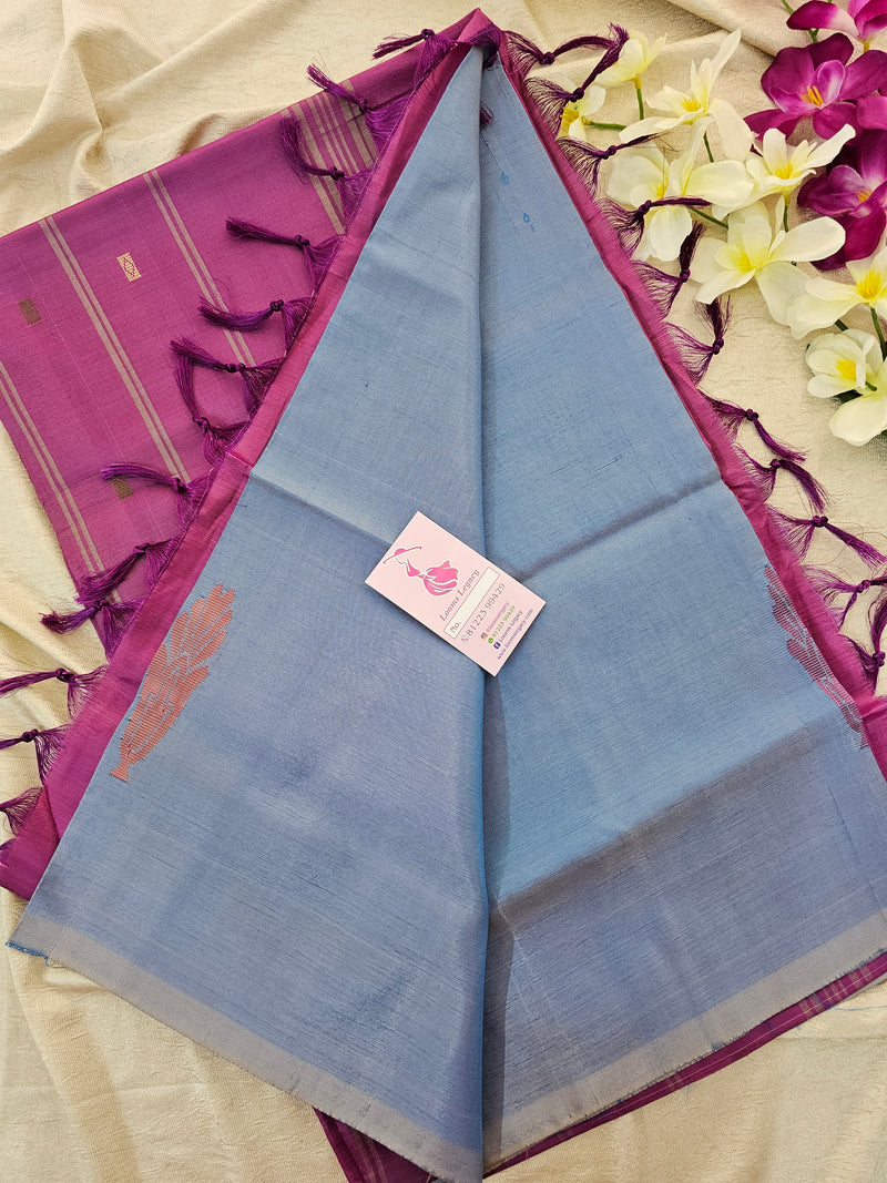 Dual Blue with Purple Pallu Handwoven Chinnalampattu Saree