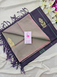 Dual Shade Green cum Pink with Brown Pallu Border Handwoven Chinnalampattu Saree