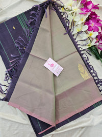 Dual Shade Green cum Pink with Brown Pallu Border Handwoven Chinnalampattu Saree