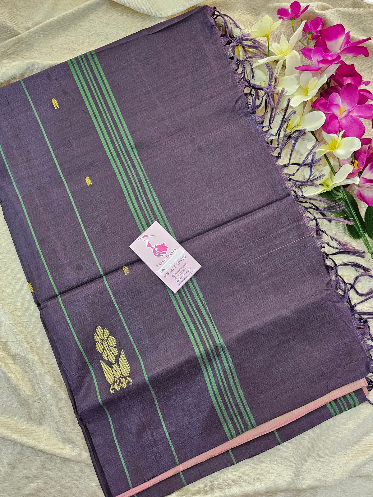 Dual Shade Green cum Pink with Brown Pallu Border Handwoven Chinnalampattu Saree