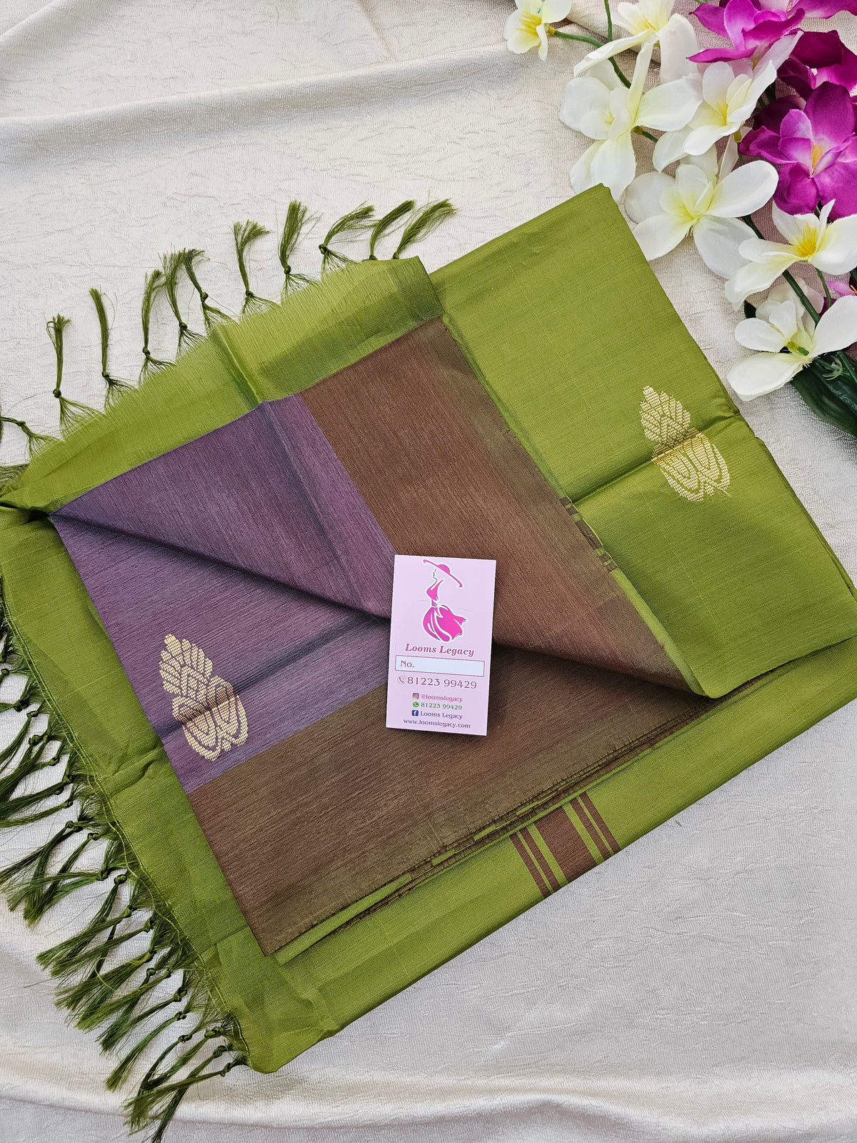 Dual Shade Maroom cum Grey with Green Pallu Border Handwoven Chinnalampattu Saree