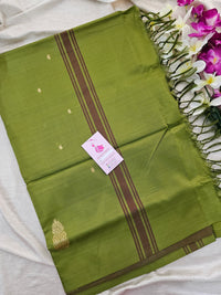 Dual Shade Maroom cum Grey with Green Pallu Border Handwoven Chinnalampattu Saree