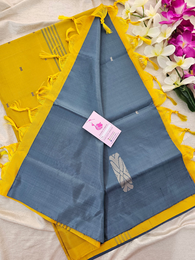 Grey with Yellow Pallu Handwoven Chinnalampattu Saree