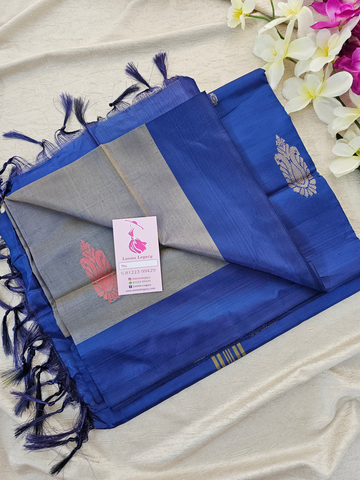 Dual Shade Grey with Peacock Blue  Pallu Handwoven Chinnalampattu Saree