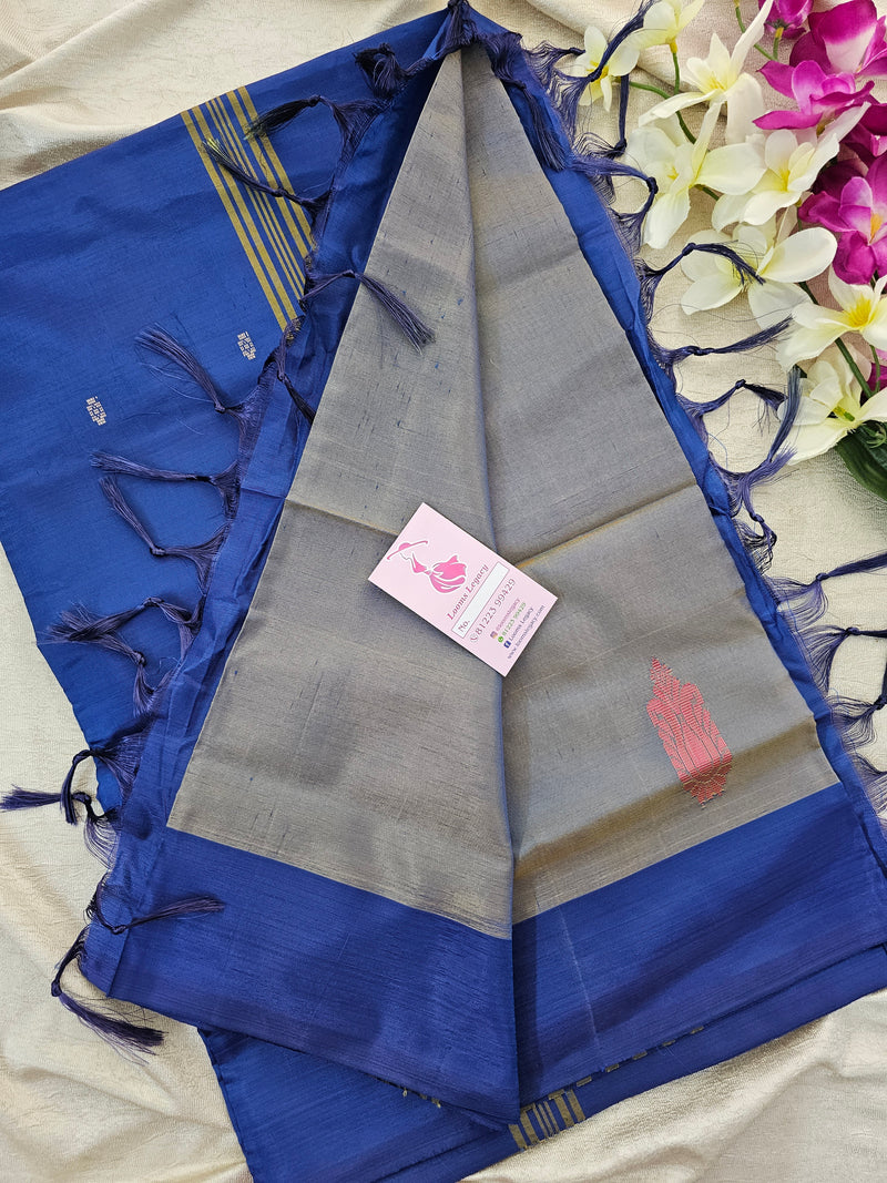 Dual Shade Grey with Peacock Blue  Pallu Handwoven Chinnalampattu Saree