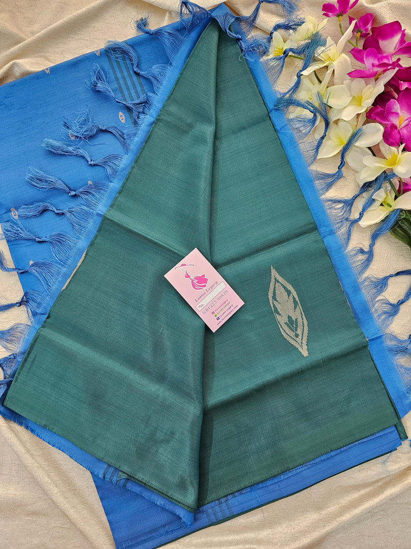 Peacock Green with Blue Pallu Handwoven Chinnalampattu Saree