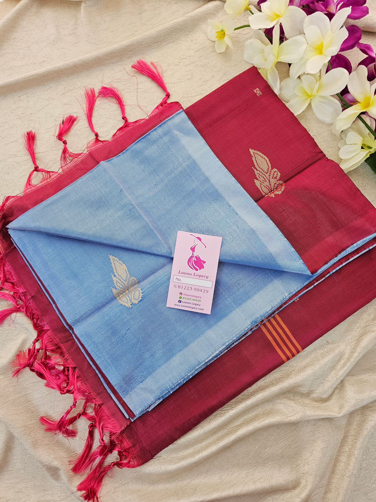 Blue with Maroon Pallu Handwoven Chinnalampattu Saree