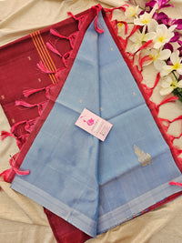 Blue with Maroon Pallu Handwoven Chinnalampattu Saree