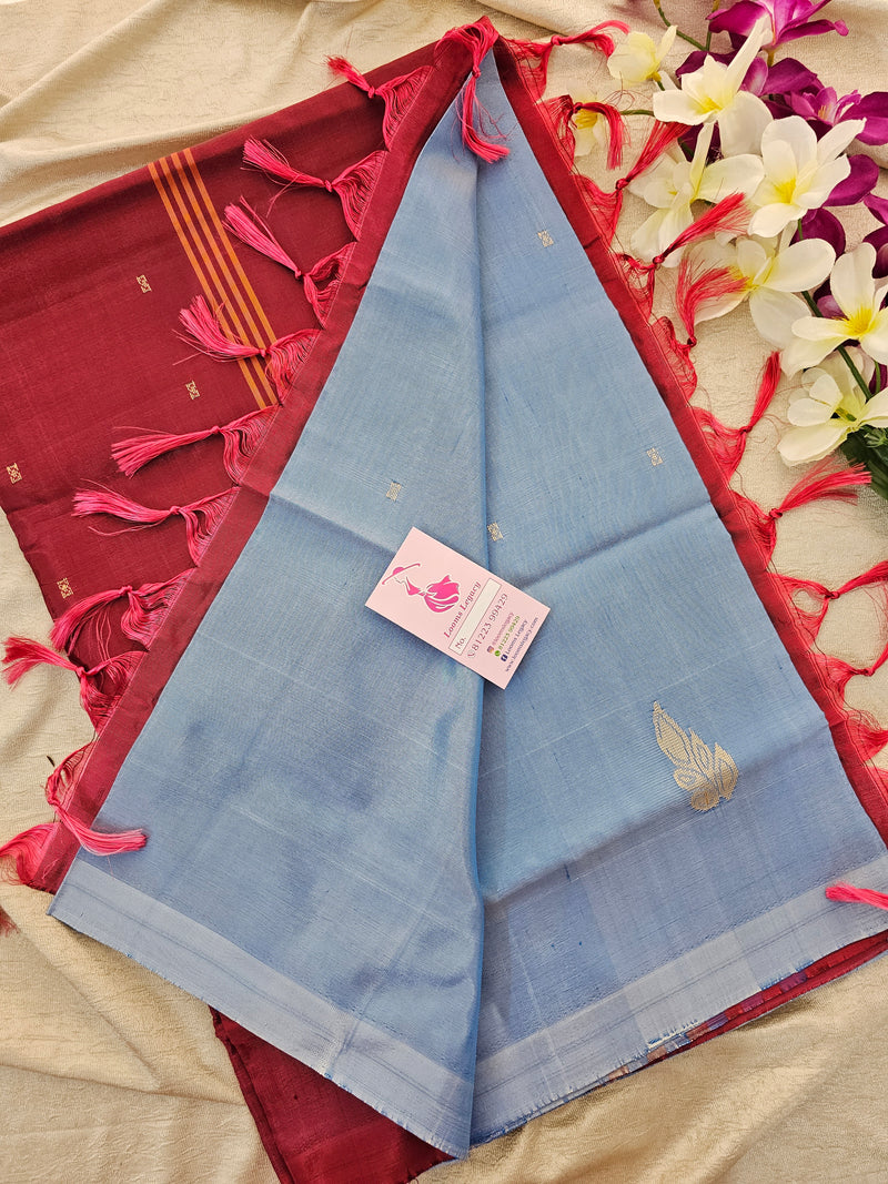 Blue with Maroon Pallu Handwoven Chinnalampattu Saree