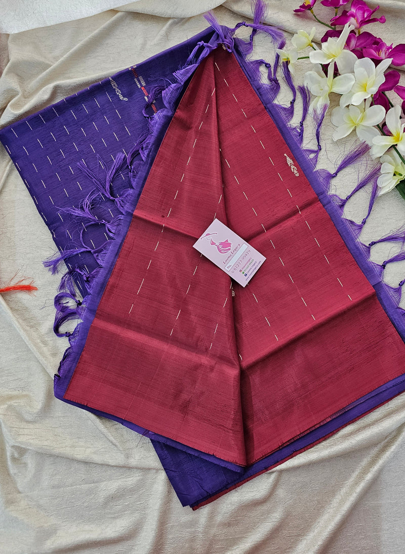 Maroon with Violet Pallu Handwoven Chinnalampattu Saree