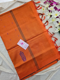 Peacock Green with Orange Pallu Border Handwoven Chinnalampattu Saree