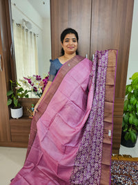 Purple Handwoven Tussar Silk Saree with Zari Border