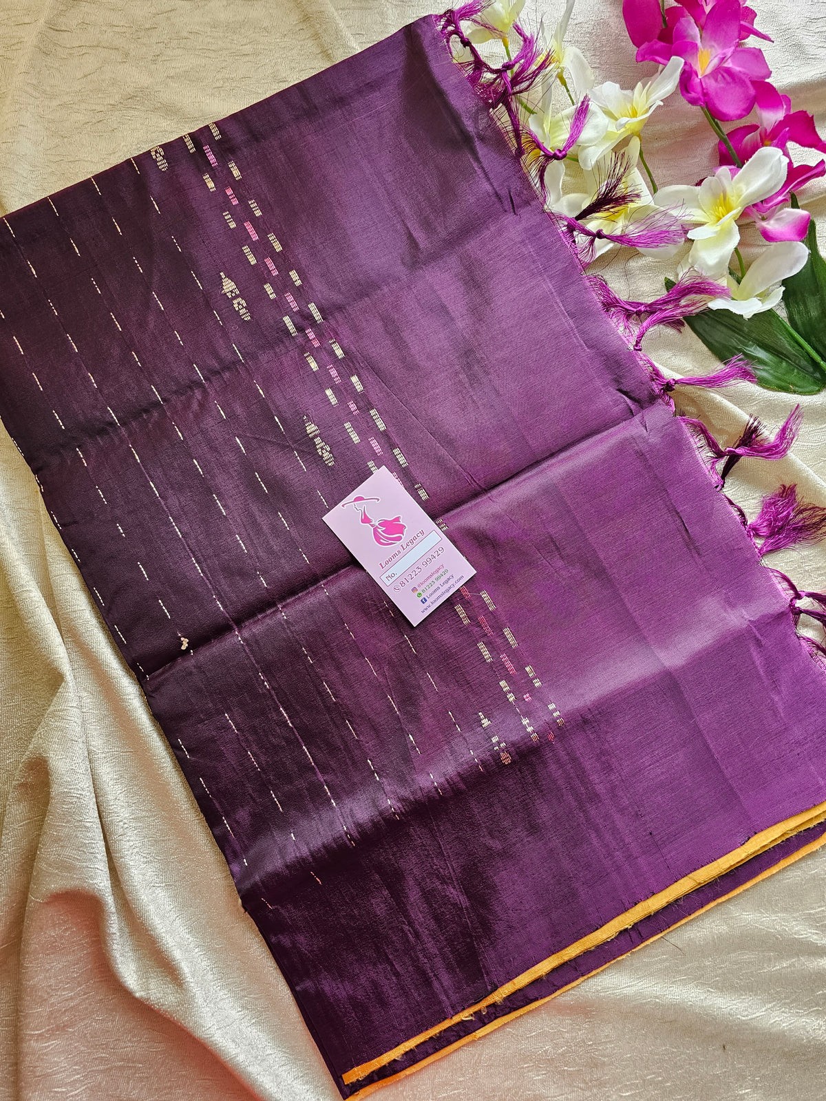 Sandal with Dark Purple Stripes Handwoven Chinnalampattu Saree