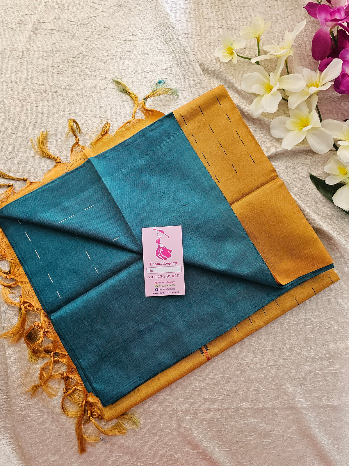 Peacock Green with Mustard  Yellow Handwoven Chinnalampattu Saree