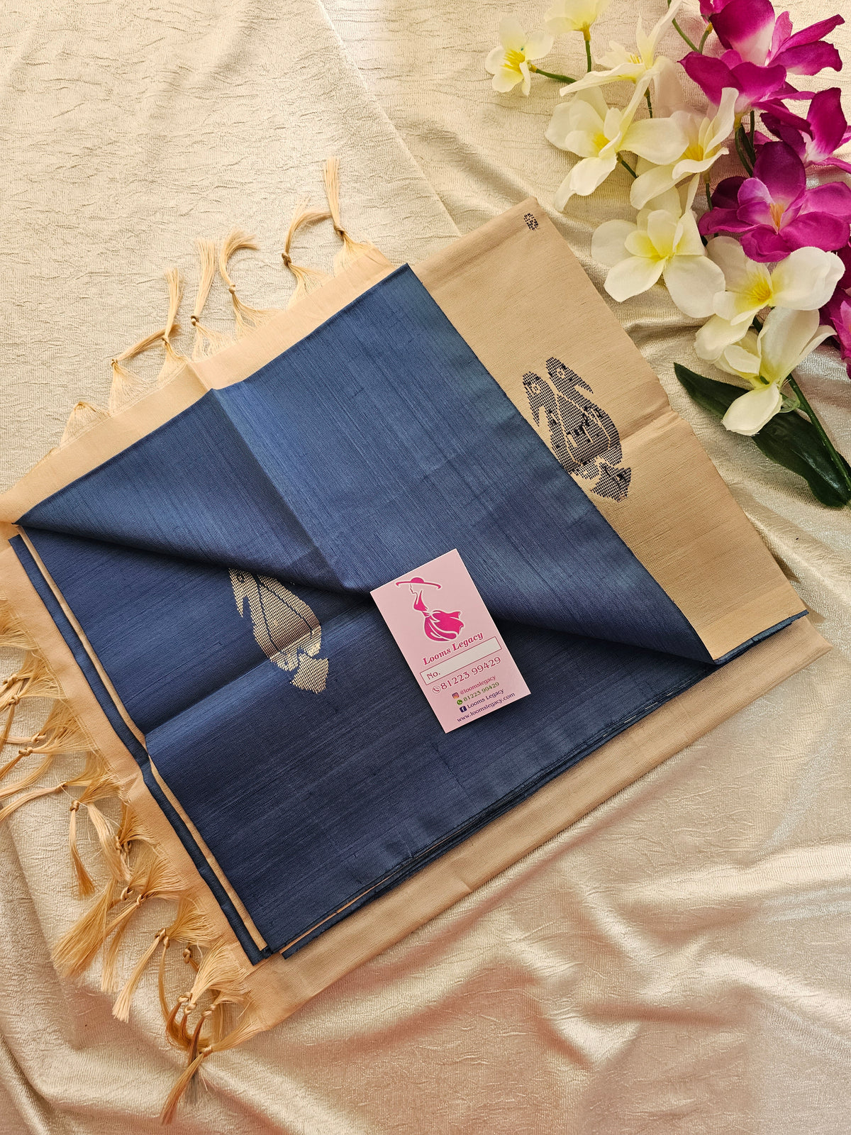 Blue with Cream Handwoven Chinnalampattu Saree