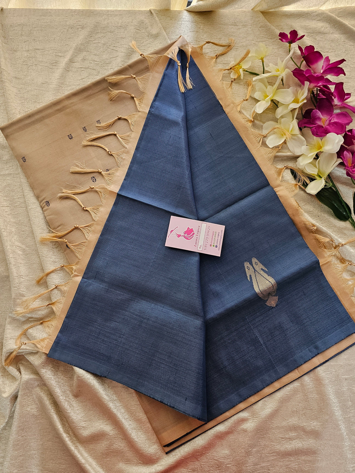 Blue with Cream Handwoven Chinnalampattu Saree