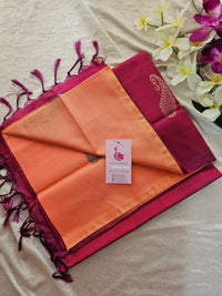 Dark Peach with Magenta Pink Handwoven Chinnalampattu Saree