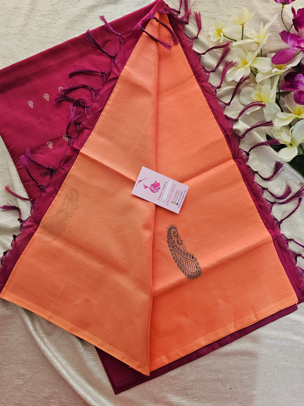 Dark Peach with Magenta Pink Handwoven Chinnalampattu Saree