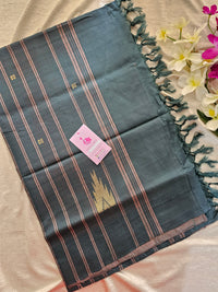 Peachish Pink with Peacock Green Handwoven Chinnalampattu Saree