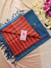 Red with Blue Stripes Handwoven Chinnalampattu Saree