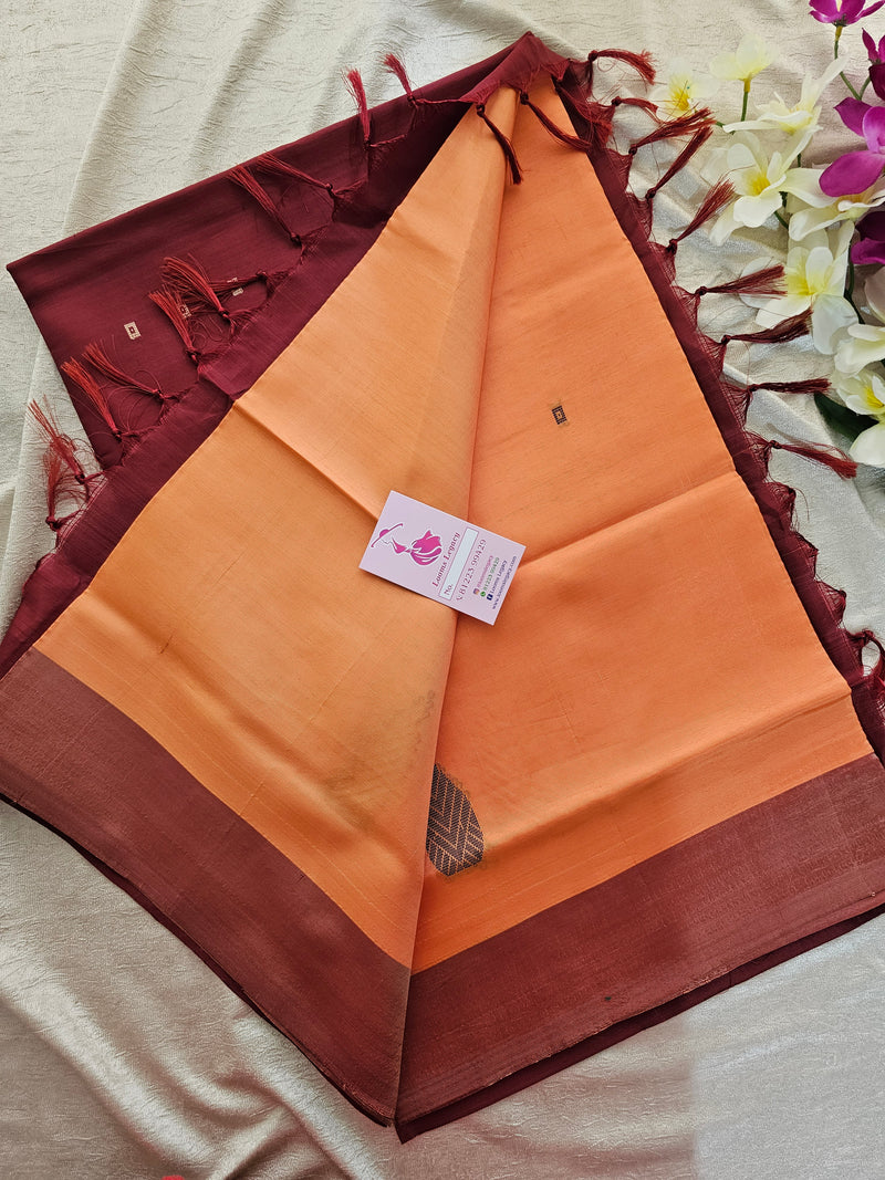 Pastel Orange with Dark Maroon Handwoven Chinnalampattu Saree