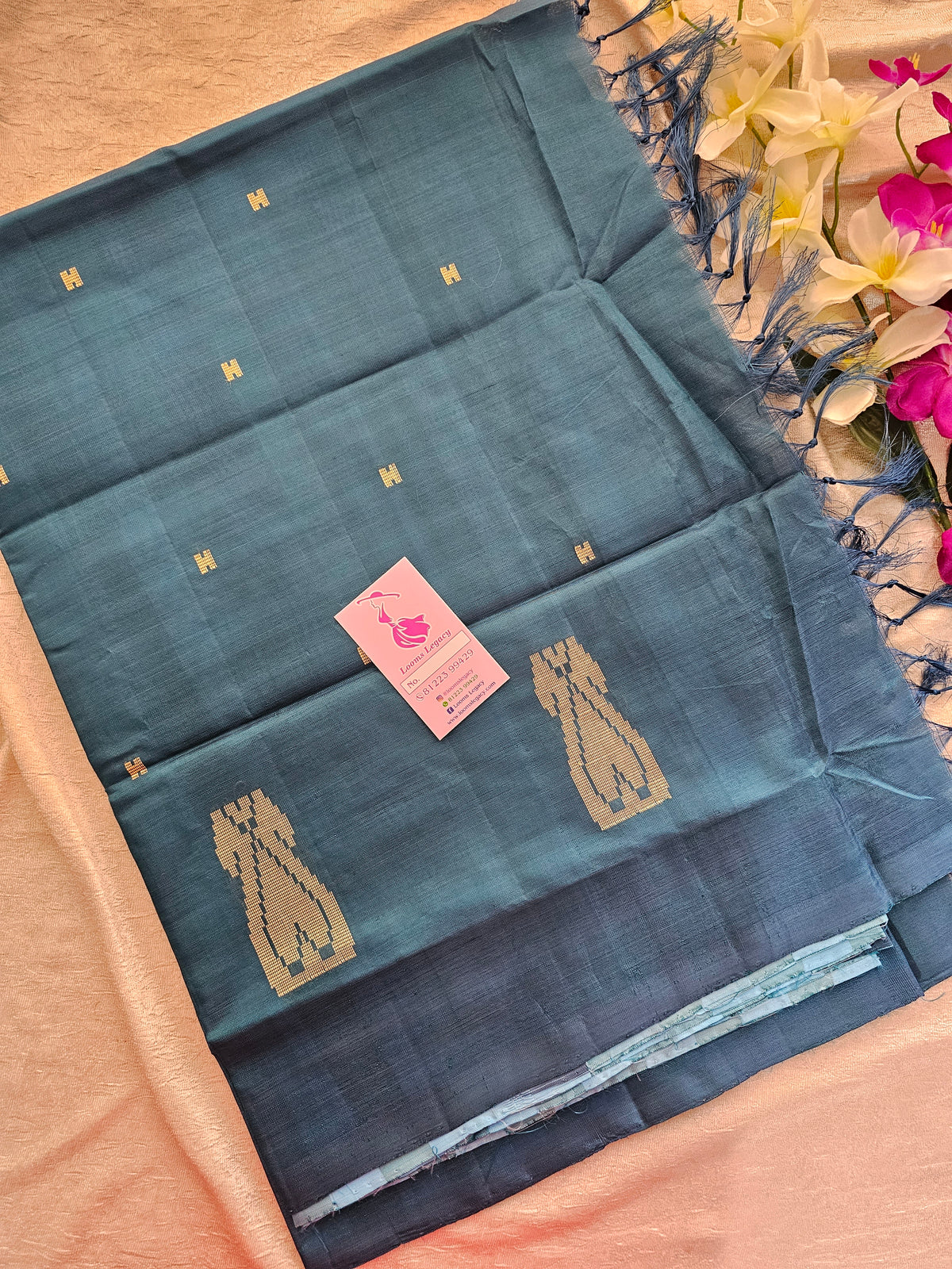 Blue with Peacock Green Stripes Handwoven Chinnalampattu Saree