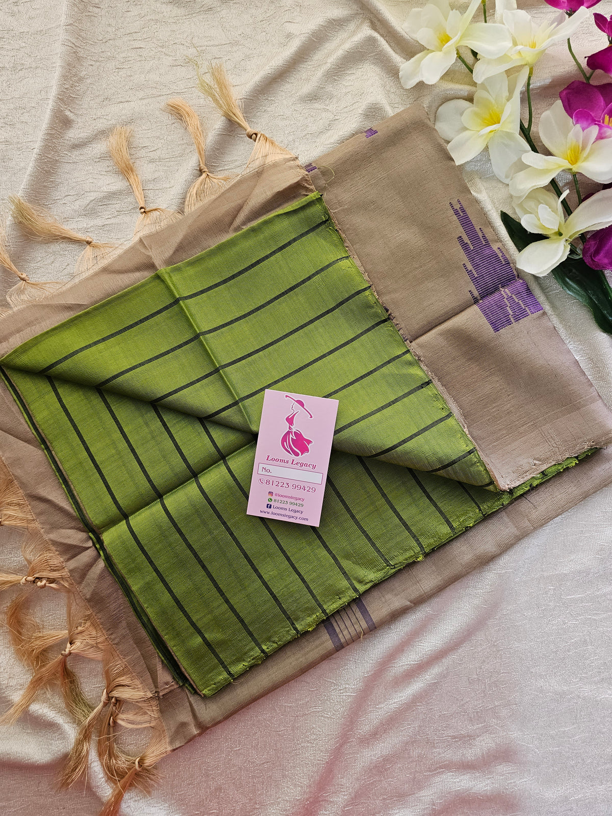 Green with Cream Stripes Handwoven Chinnalampattu Saree