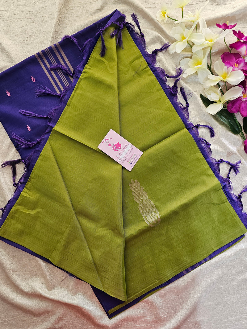 Green with Violet Pallu Handwoven Chinnalampattu Saree