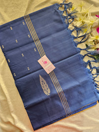 Cream with Blue  Pallu Border Handwoven Chinnalampattu Saree