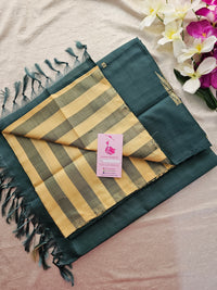 Sandal with Peacock Green Stripes Handwoven Chinnalampattu Saree