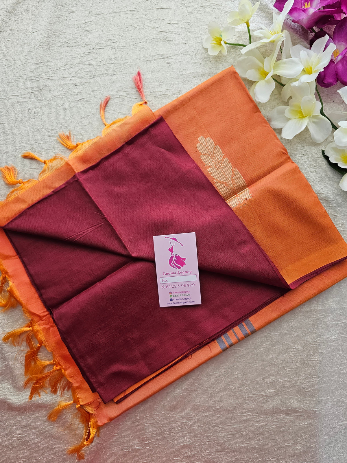 Maroon with Orange Pallu Handwoven Chinnalampattu Saree