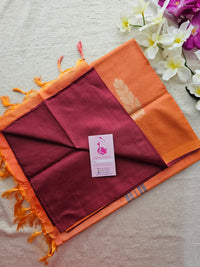 Maroon with Orange Pallu Handwoven Chinnalampattu Saree