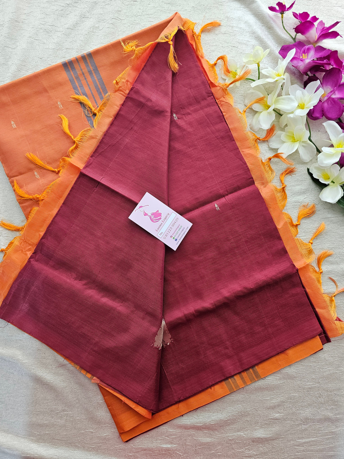 Maroon with Orange Pallu Handwoven Chinnalampattu Saree