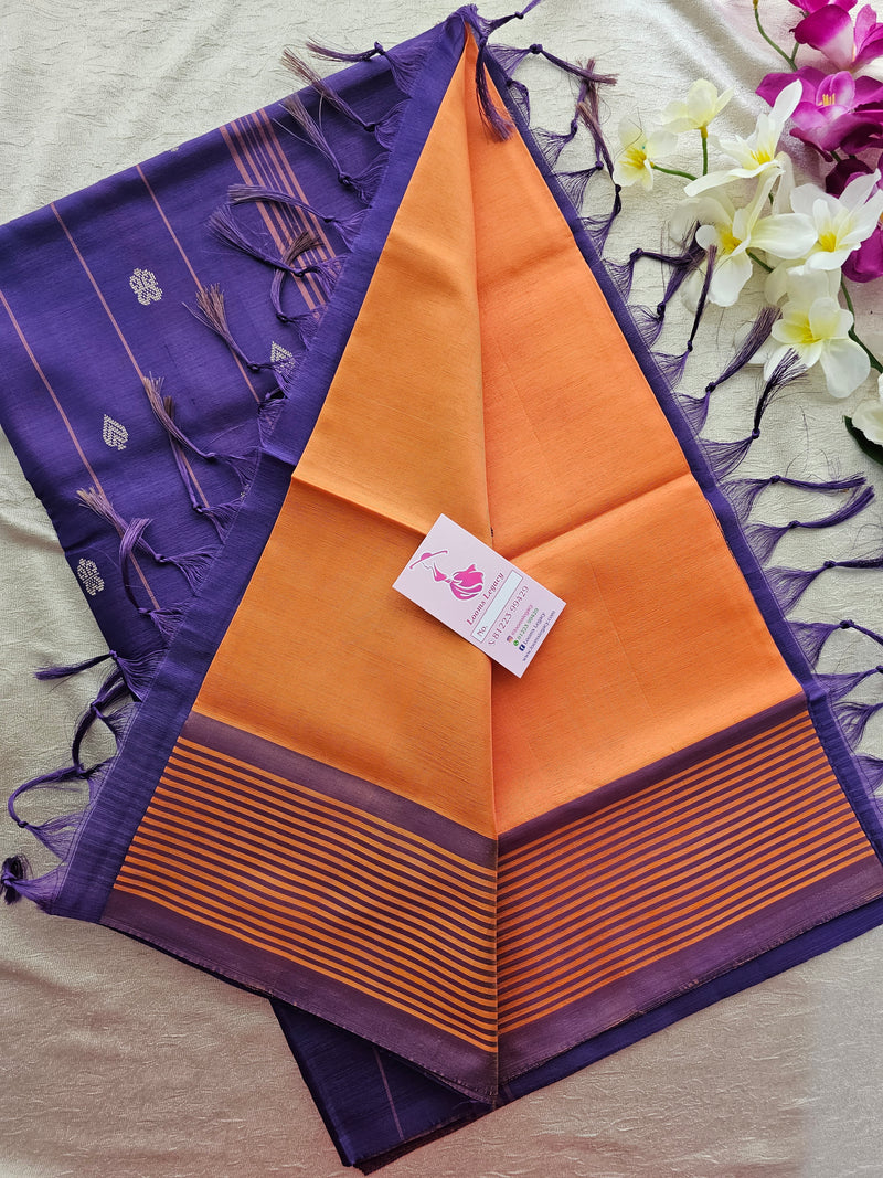 Orange Shade with Violet Pallu Handwoven Chinnalampattu Saree