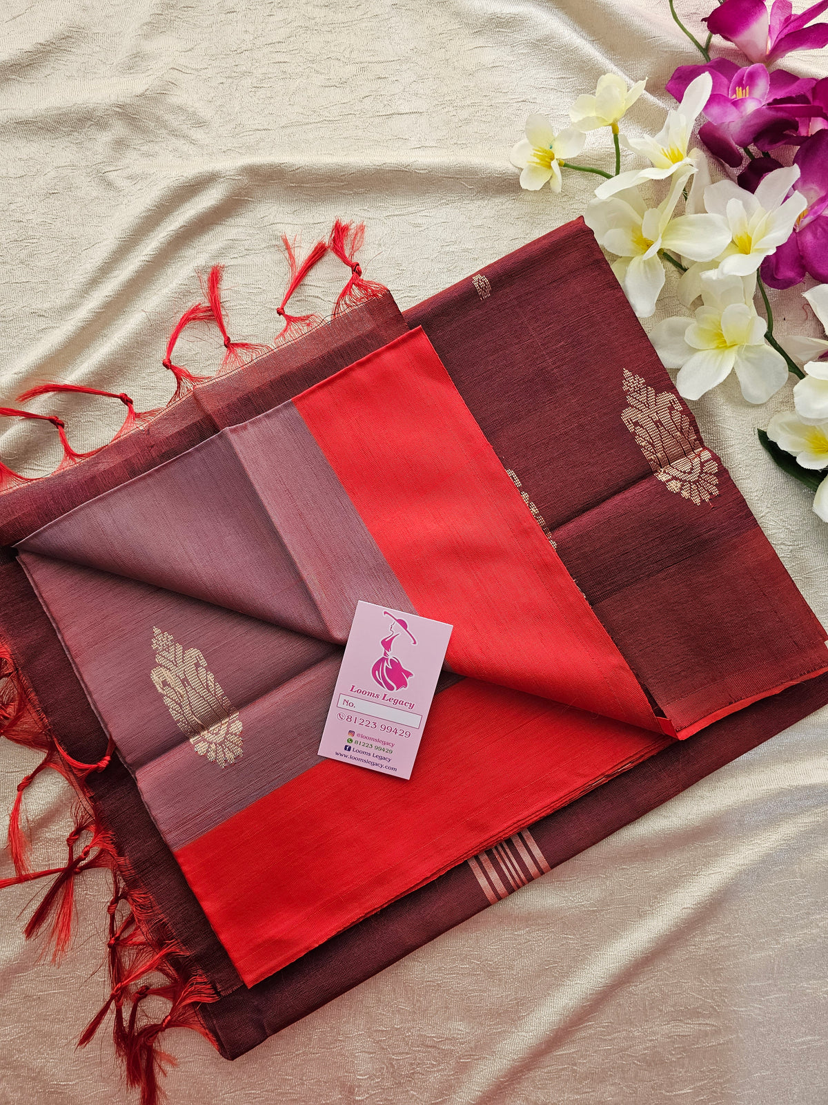 Dual Shade Lavender cum Red with Maroon Handwoven Chinnalampattu Saree