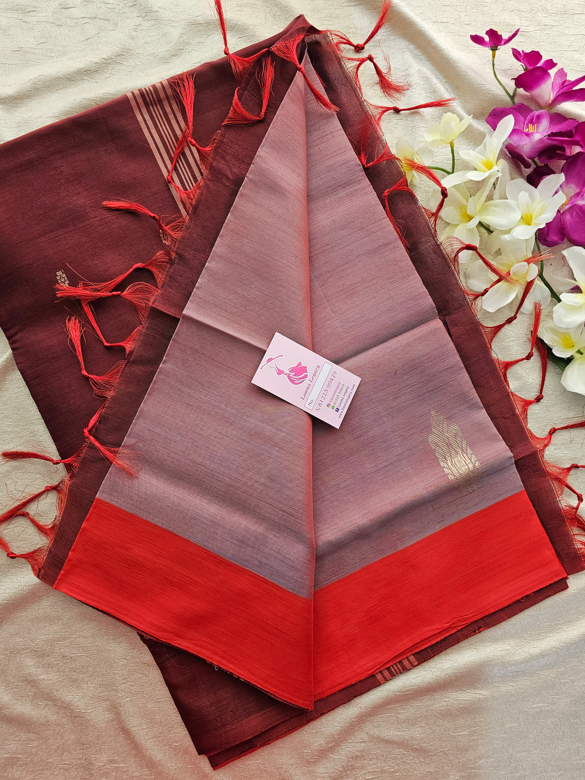 Dual Shade Lavender cum Red with Maroon Handwoven Chinnalampattu Saree