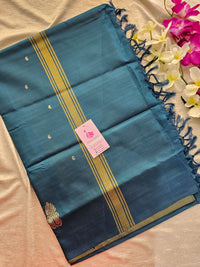 Yellow with Peacock Blue Handwoven Chinnalampattu Saree