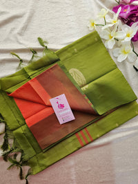 Orange with Green Border Handwoven Chinnalampattu Saree