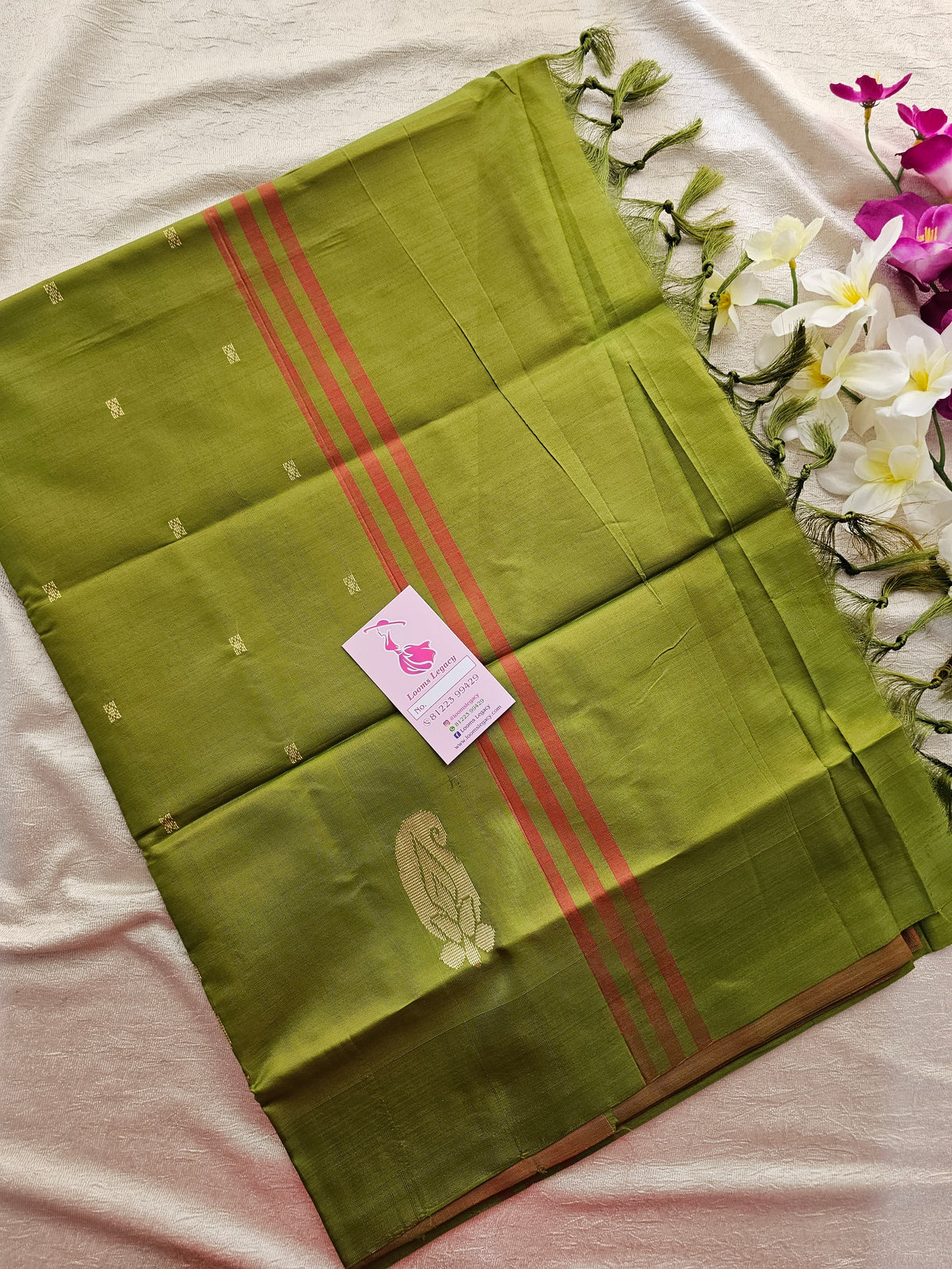 Orange with Green Border Handwoven Chinnalampattu Saree